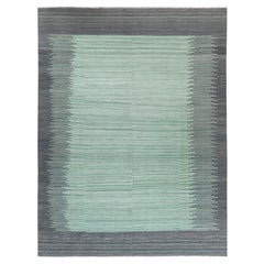 9'2"x12' Light Green With Nomadic Design Flat Weave Kilim Hand Woven Rug