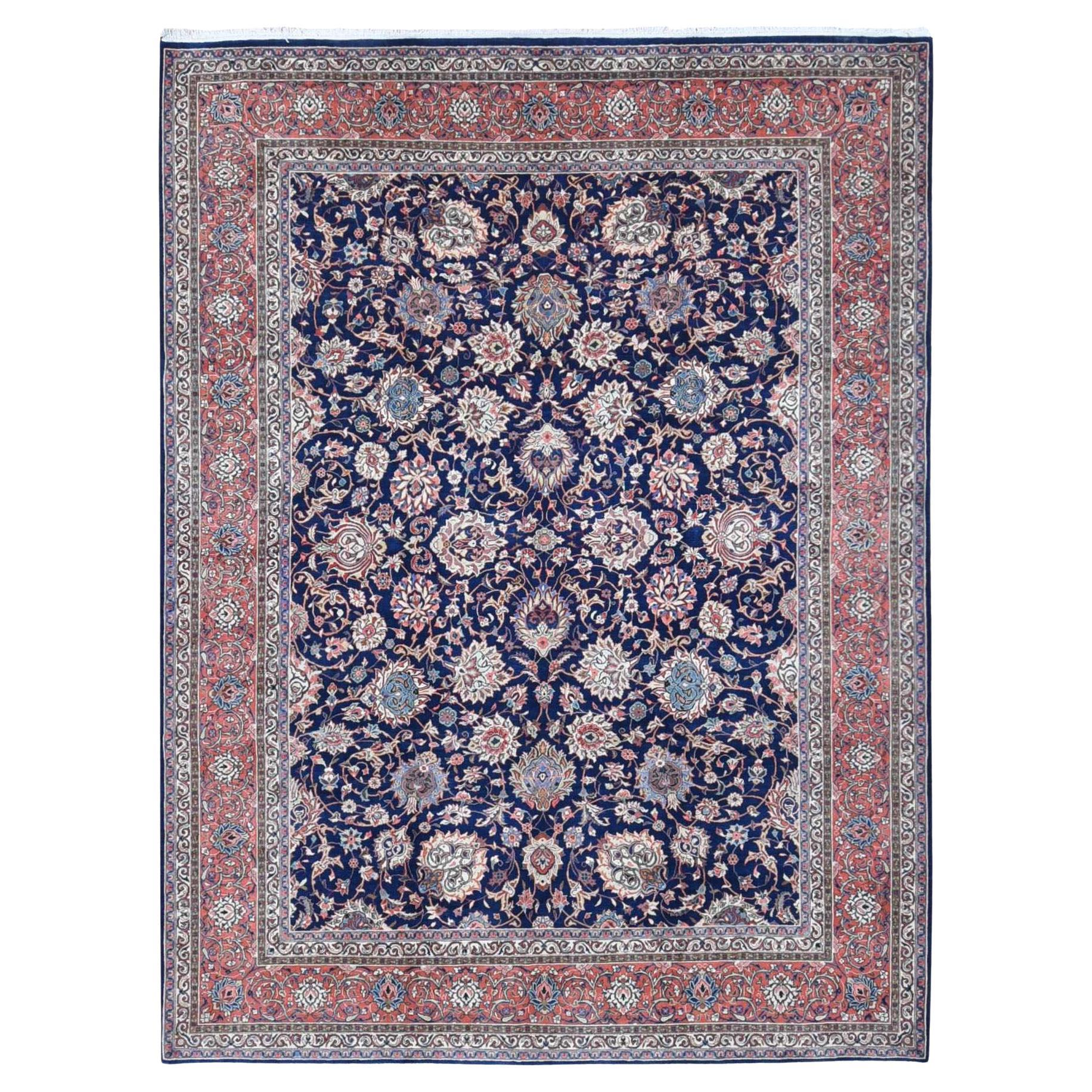 9'2"x12' Midnight Blue New Persian Kashan Organic Wool Hand Knotted Oriental Rug For Sale