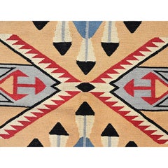 9'2"x12' Peach Color Flat Weave American Indian Southwest Hand Woven Wool Rug
