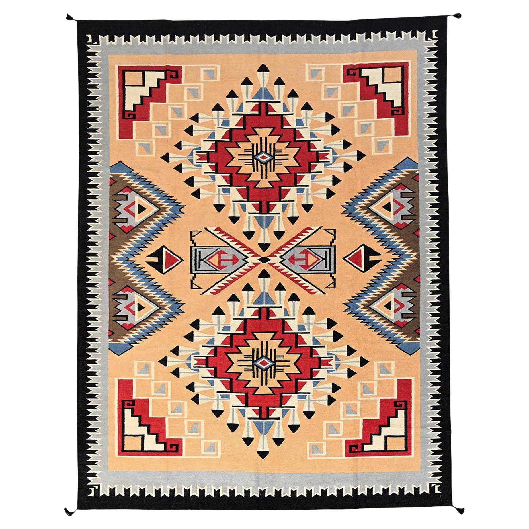 9
2"x12
Peach Color Flat Weave American Indian Southwest Hand Woven Wool Rug