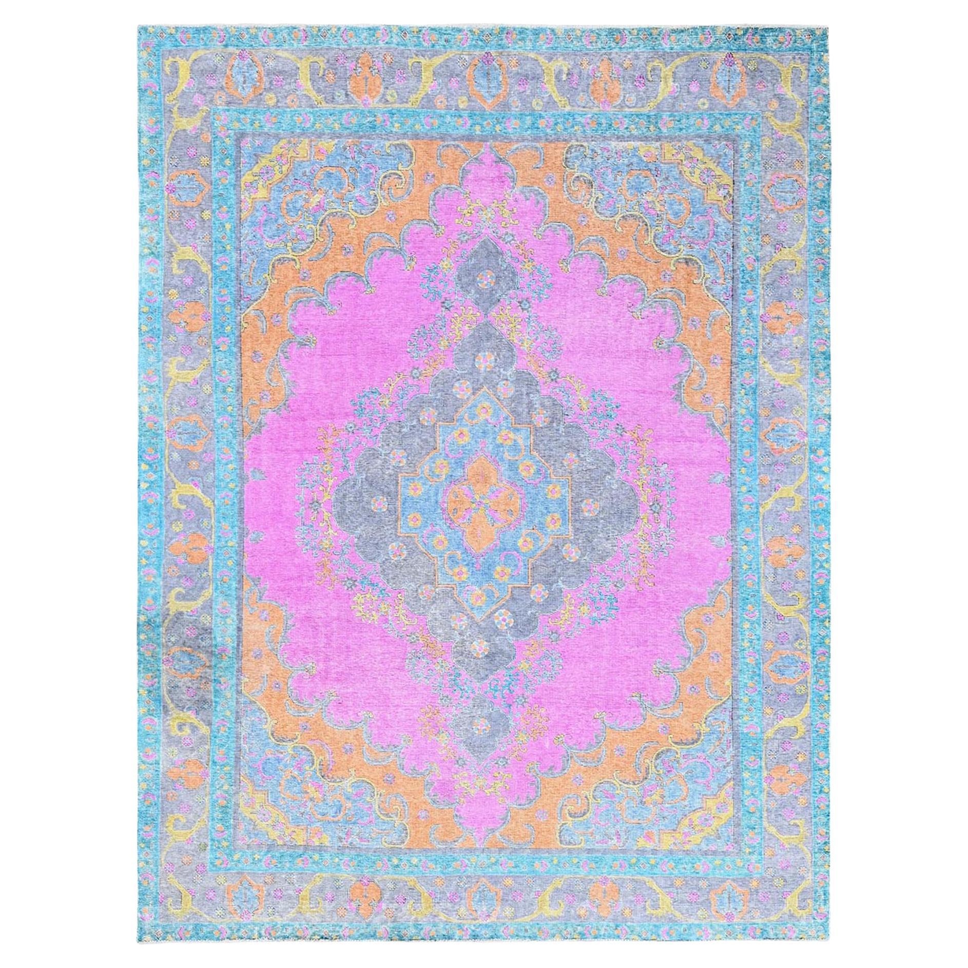 9'2 "x12' Rosa gemalt Vintage Persisch Tabriz Hand geknotet alle Wolle Orientteppich
