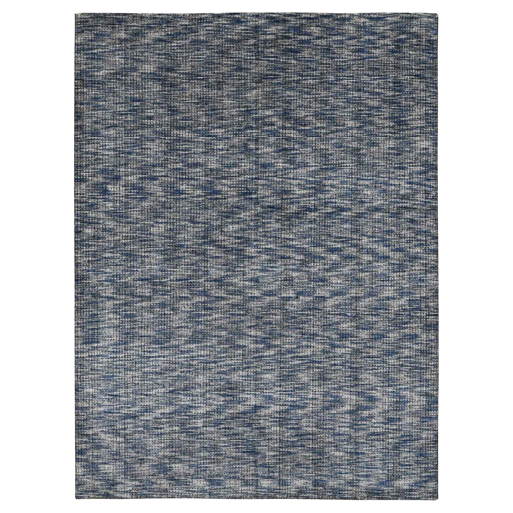 9
2"x12
 Steel Blue, Modern Fence Design, Wool and Art Silk, Hand Loomed Rug For Sale