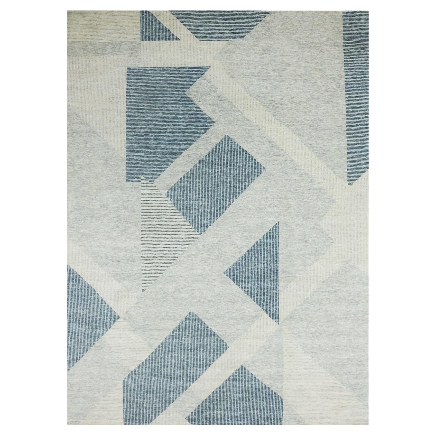 9'2 "x12' Stone Blue, Tappeto in lana organica annodato a mano della collezione Art Deco