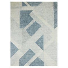 9'2 "x12' Stone Blue, Tappeto in lana organica annodato a mano della collezione Art Deco