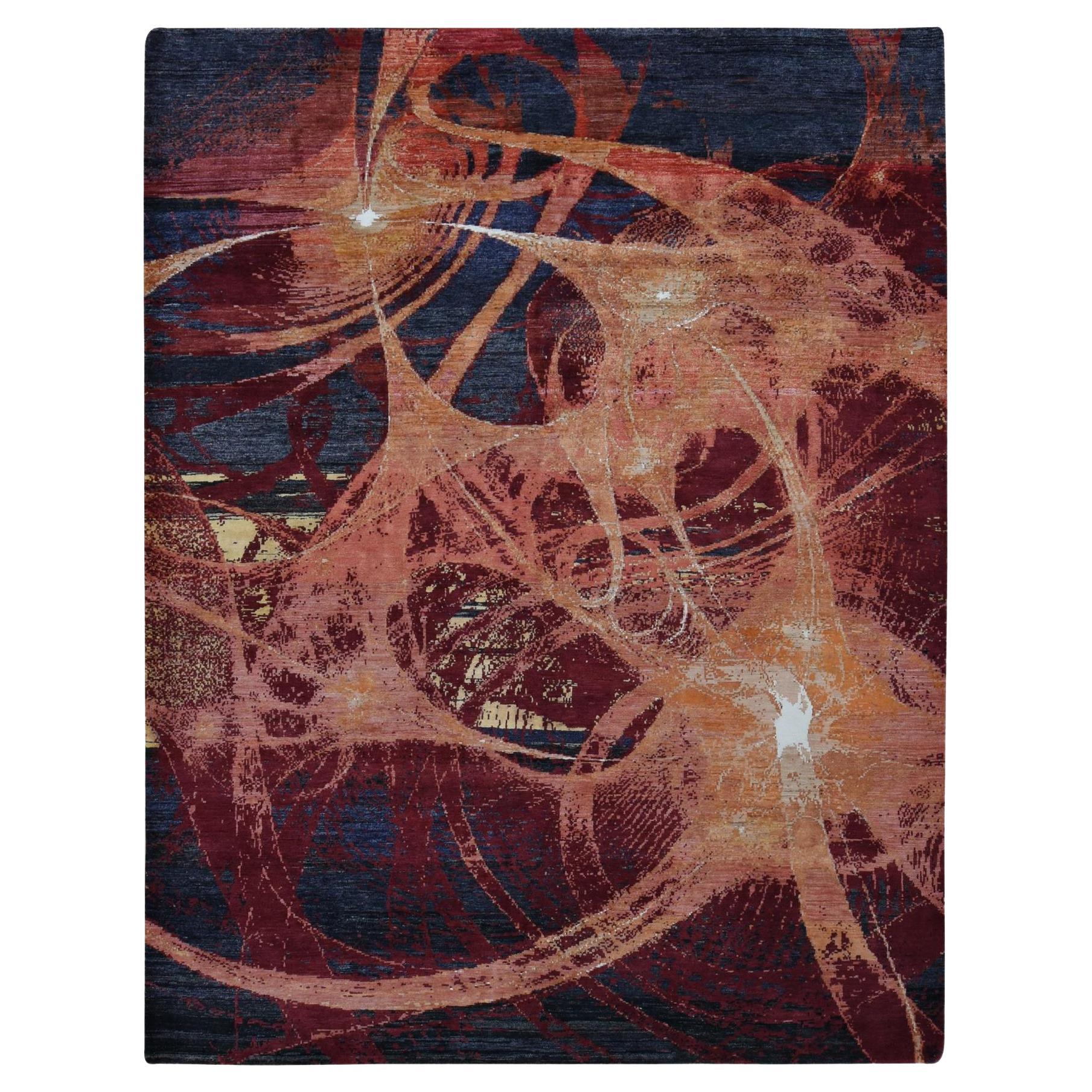 9
2 "x12
 Rosso vermiglio, Galaxy Design, Lana e seta, Tappeto annodato a mano in vendita