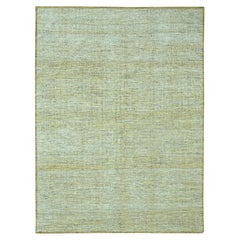 9'2"x12' Yellow Hand Knotted 100% Wool Oxidized and Distressed Grass Design Rug