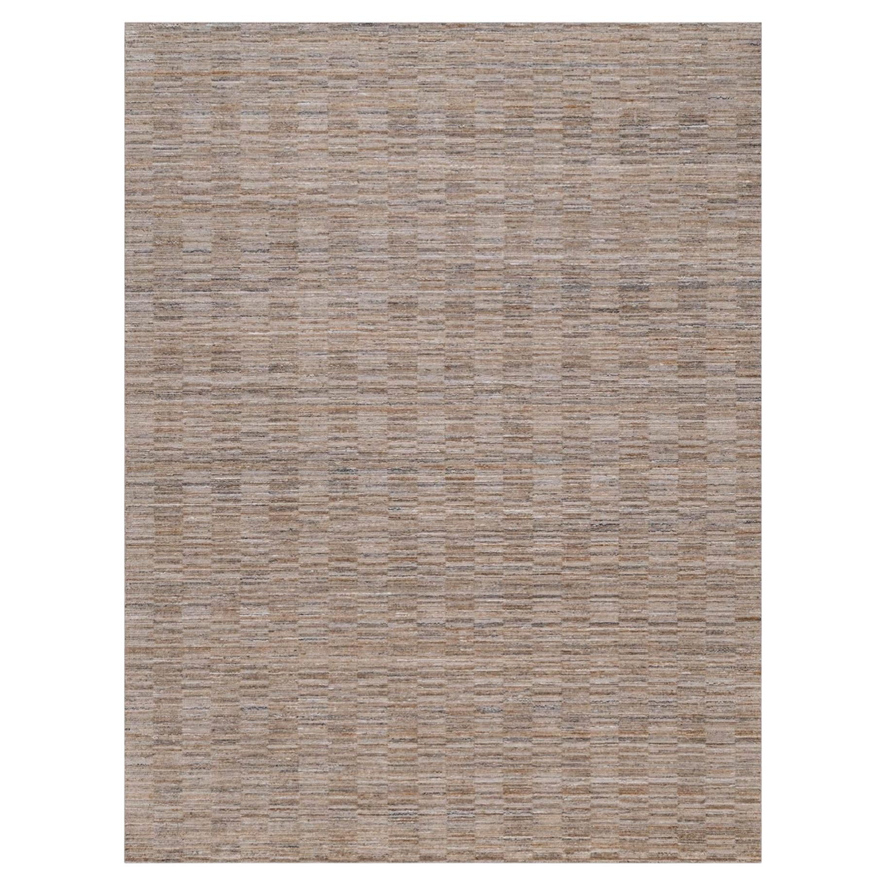 9'2"x12'1" Beaver Brown Modern Grid Pattern Polyester Hand Loomed Oriental Rug