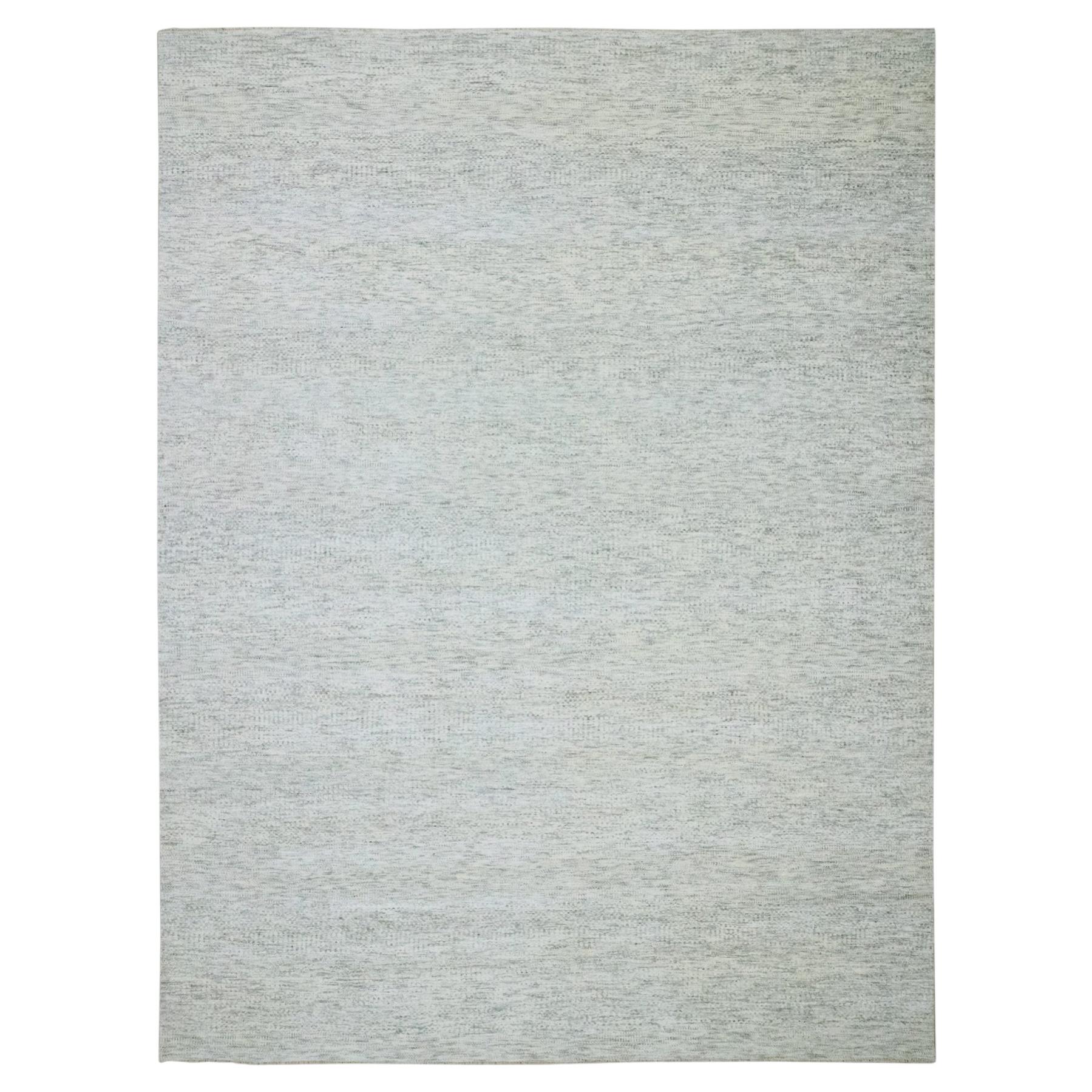 9'2"x12'1" Cloud Gray Pure Wool Modern Grass Design Hand Knotted Oriental Rug