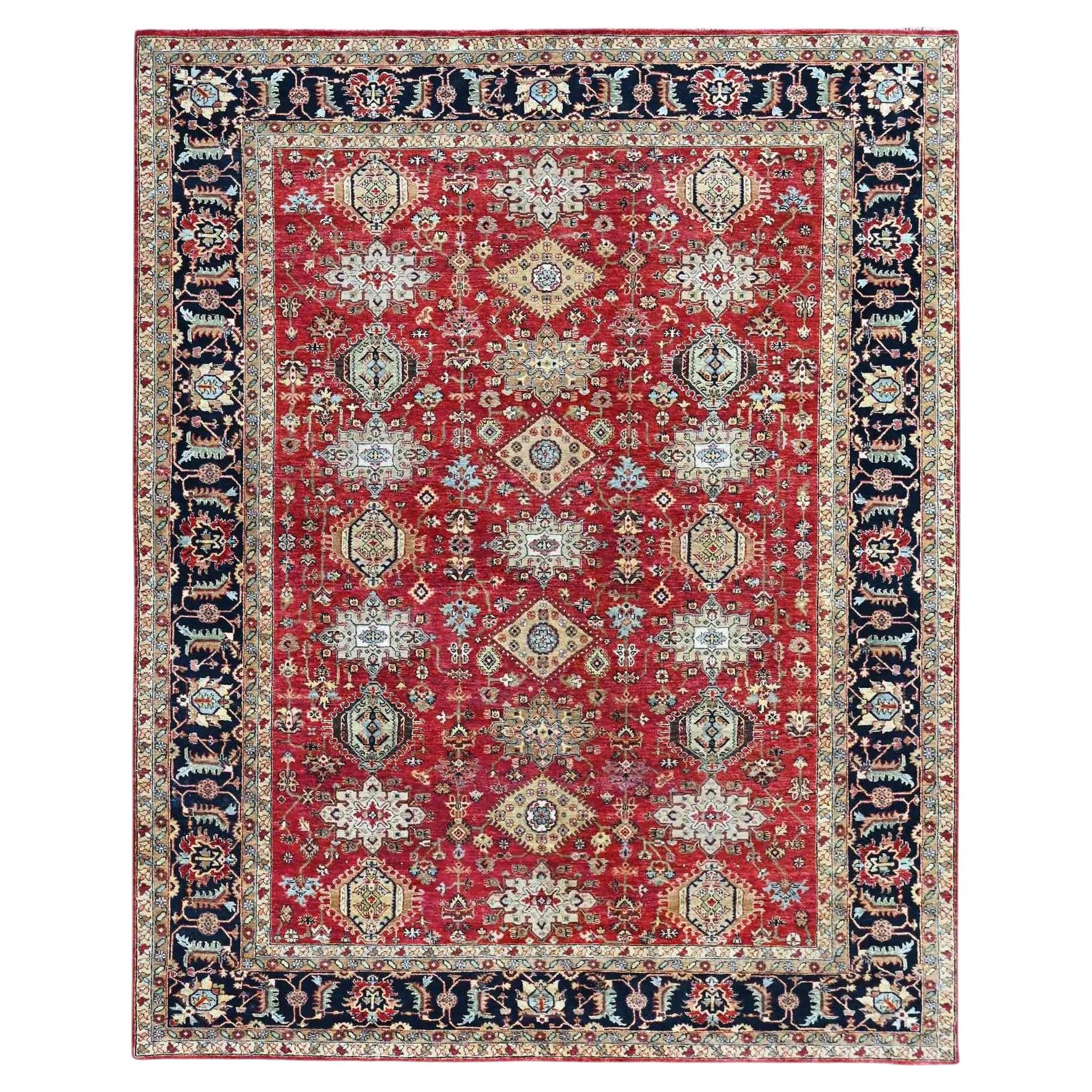 9'2"x12'1" Crimson Red Soft Wool Karajeh Design Hand Knotted Oriental Rug