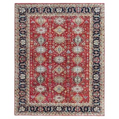 9'2"x12'1" Crimson Red Soft Wool Karajeh Design Hand Knotted Oriental Rug