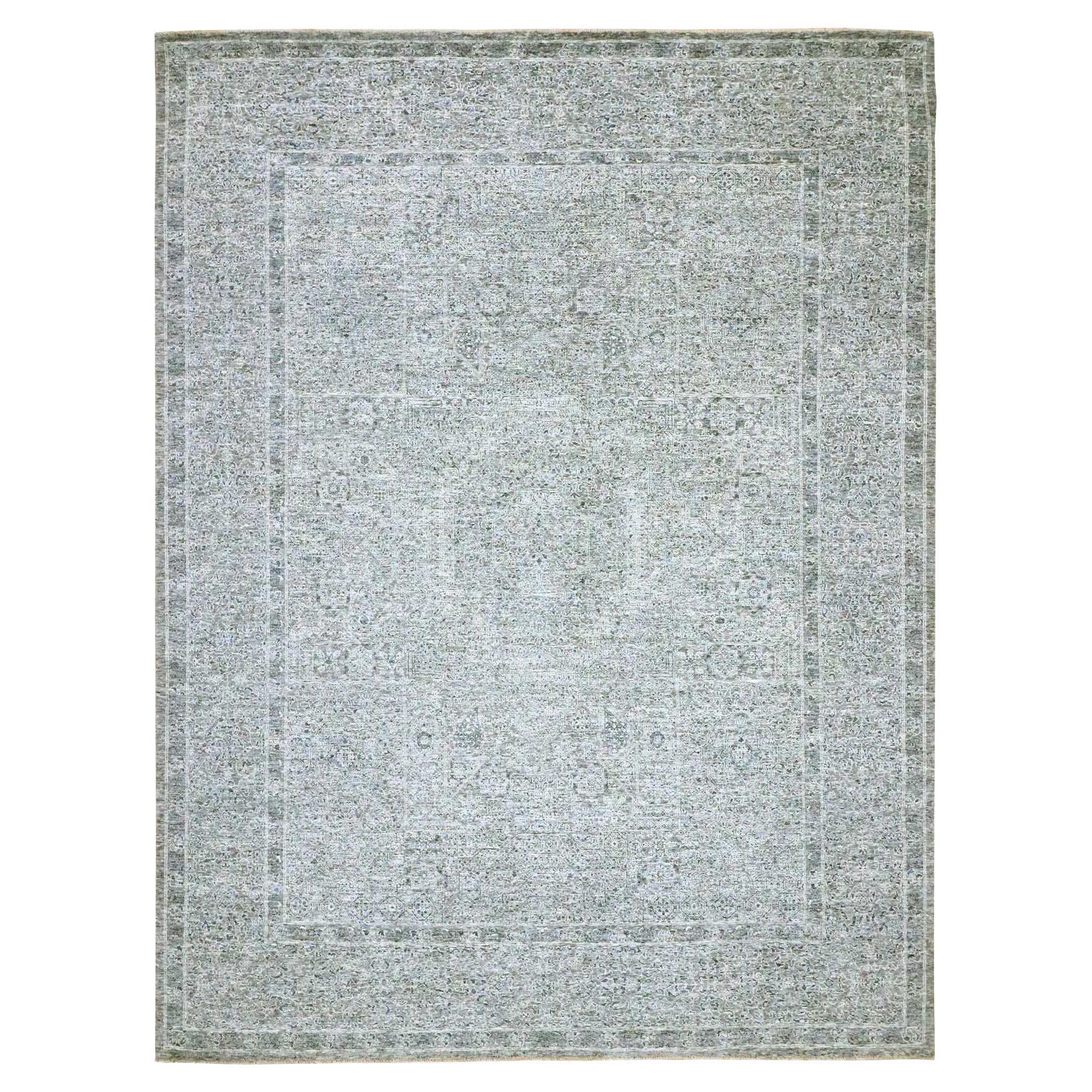 9
2 "x12
1" Grauer handgeknüpfter Teppich aus reiner Wolle mit Mamluken-Einfluss aus dem 14.