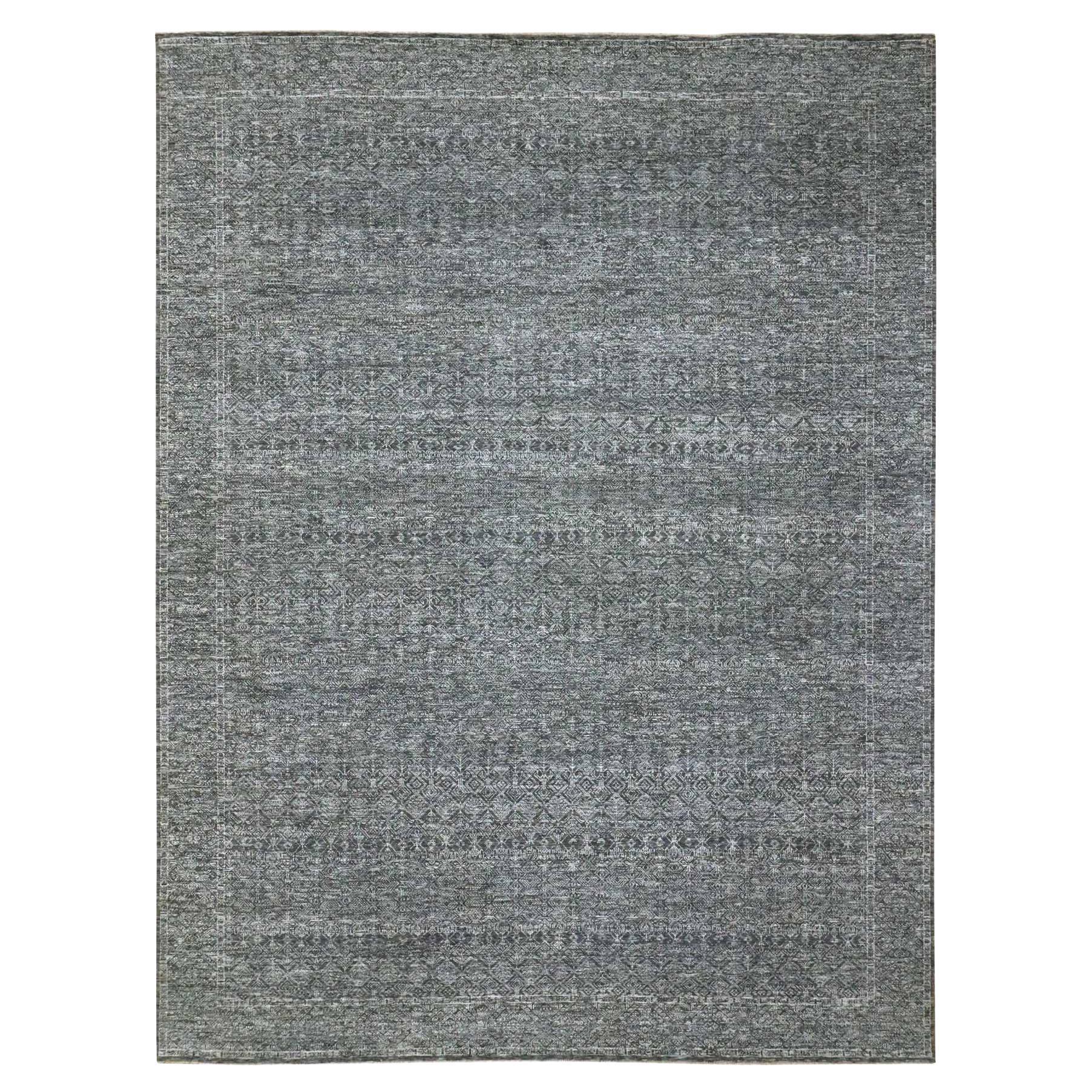 9'2"x12'1" Gray Geometric Garden Pattern Agra Tone on Tone Hand Knotted Wool Rug For Sale