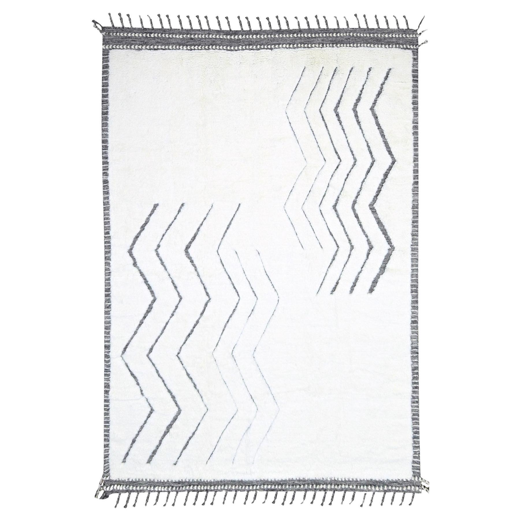 9'2 "x12'1" Avorio Trama Marocchina con Design Line Geometrico Tappeto in Lana Annodato a Mano in vendita