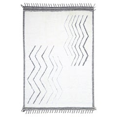 9'2"x12'1" Ivory Moroccan Weave with Geometric Line Design Hand Knotted Wool Rug