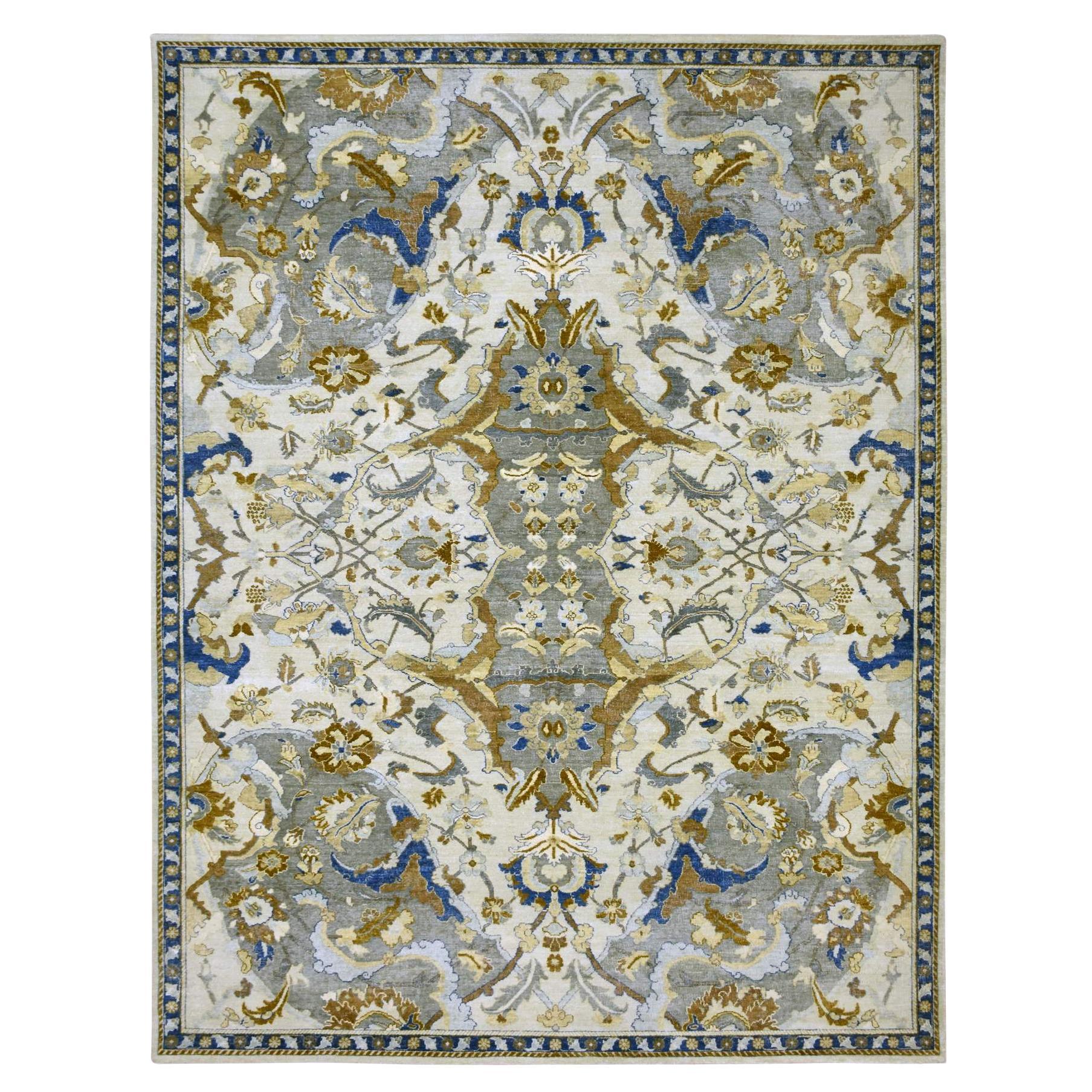 9'2 "x12'1" Ivoire Perse Isphahan InspiredÂ Design noué à la main Tapis en pure laine