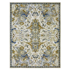 9'2 "x12'1" Ivoire Perse Isphahan InspiredÂ Design noué à la main Tapis en pure laine