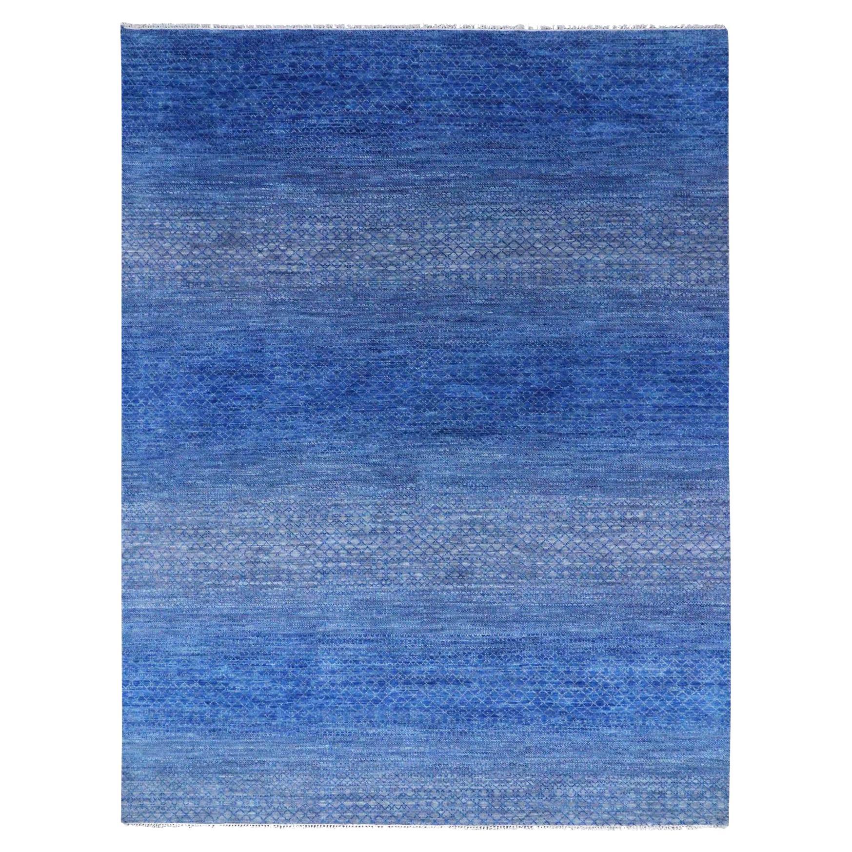 9'2"x12'2" Blue, Modern Chiaroscuro Hand Knotted Pure Wool Oriental Rug