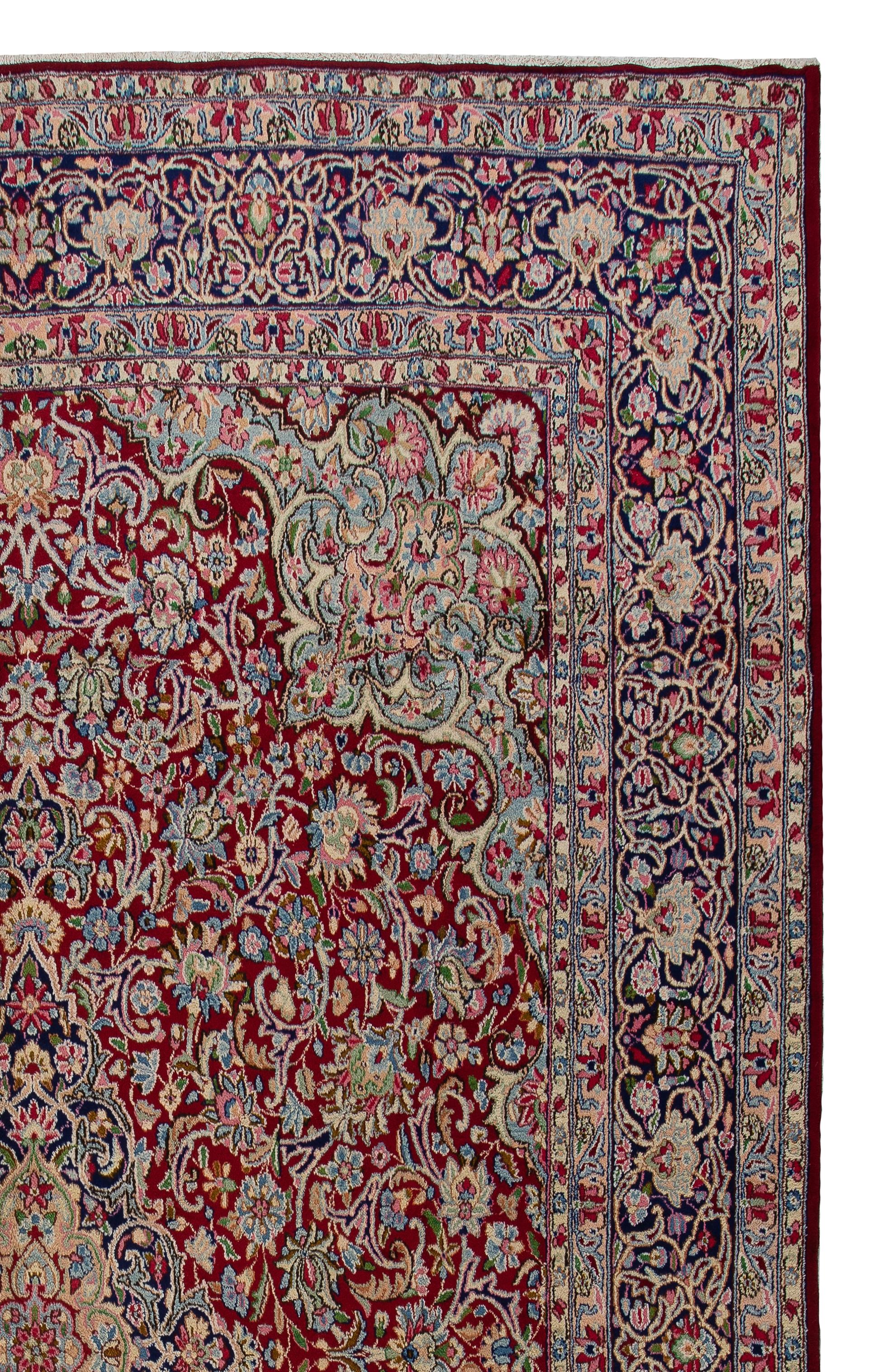 Hand-Knotted 9.2x12.2 Ft Antique Persian Kashan Rug, Fine Traditional Oriental Carpet For Sale
