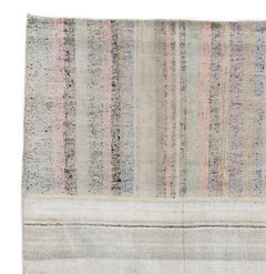Vintage Turkish Rag Rug, 9x12 Ft Handwoven Flat-Weave Kilim with Subtle Stripes