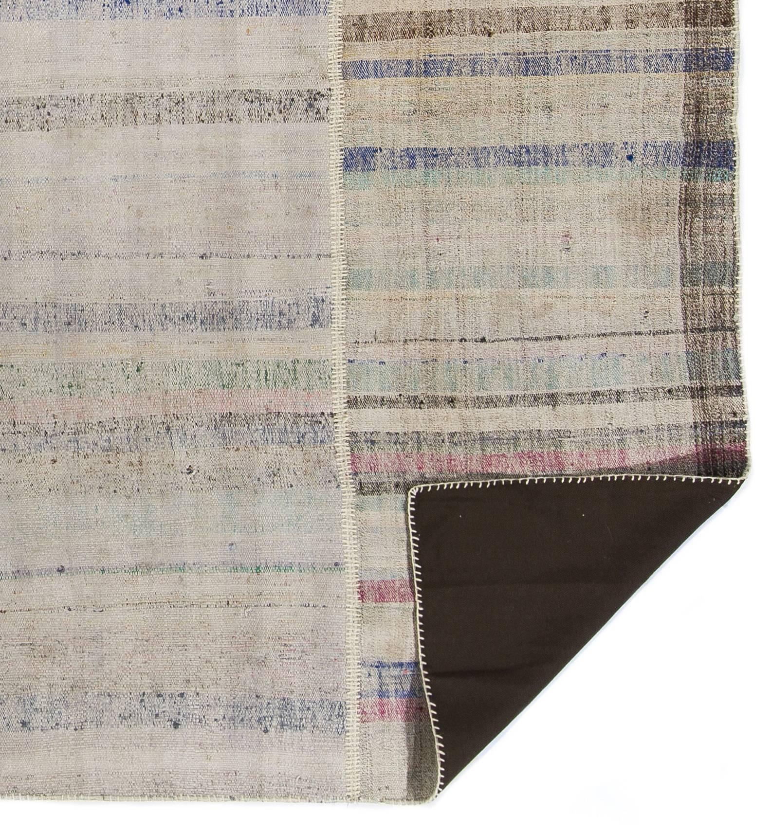 Turkish 9.2x12.2 Ft Vintage Cotton Rag Rug with Colorful Stripes, Flat Weave Kilim For Sale