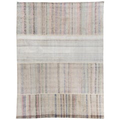 9.2x12.2 Ft Vintage Cotton Rag Rug with Colorful Stripes, Flat Weave Kilim (tapis en coton à rayures colorées)