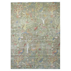 9'2"x12'2" Green Afghan Peshawar Birds of Paradise Design Wool Hand Knotted Rug