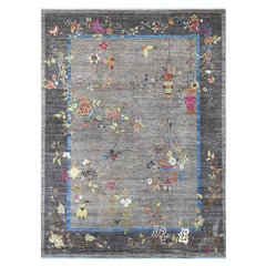 9'2"x12'2" Spanish Gray Chinese Art Deco Inspired Peshawar Wool Hand Knotted Rug