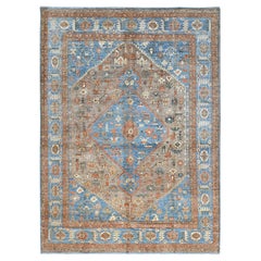 9'2"x12'3" Beaver Brown Peshawar Heriz Hand Knotted Soft High Mountain Wool Rug