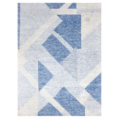 9'2 "x12'3" Bleu, laine organique, noué à la main Rug Geometric Art Deco Collection