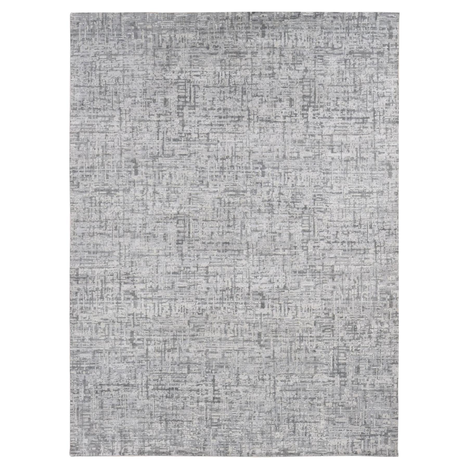 9'2x12'3" Grigio Medio THE MATRIX Design Seta con Lana Annodato a Mano Rugs