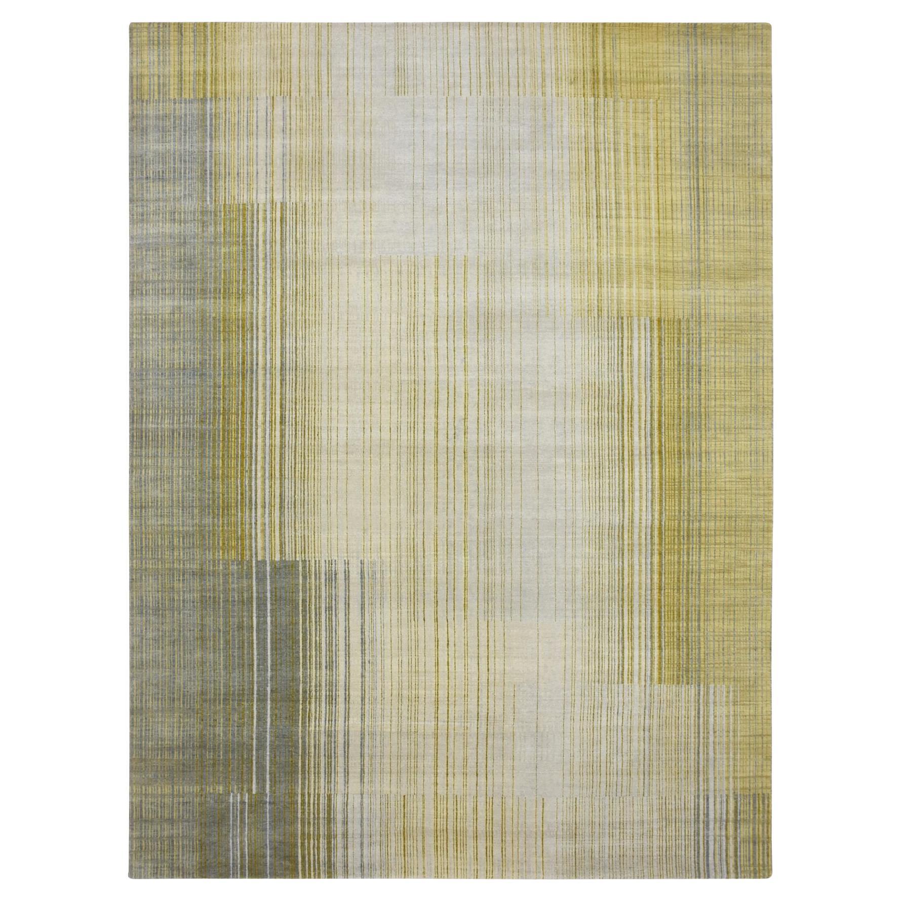 9'2 "x12'4" Grauer Mid Century Inspired Line Design Modern Hand Knotted Wool Rug