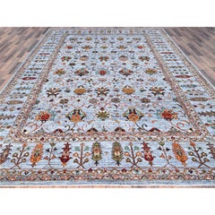 9'2"x12'4" Gray Soft Wool Hand Knotted Afghan Sultani Pomegranate Design Rug