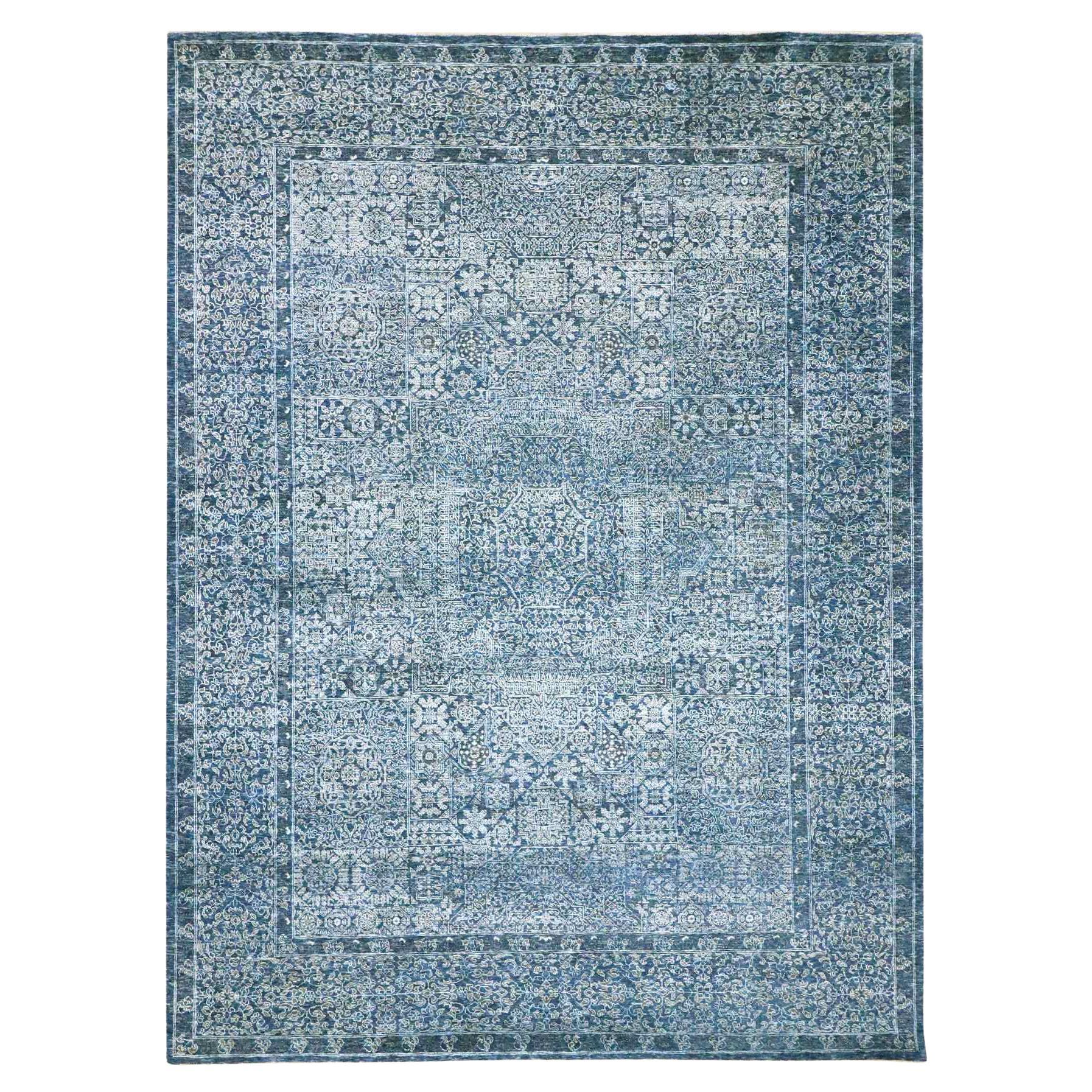 9
2 "x12
5" Blau Mamluke Design 14. Jahrhundert Einfluss Hand geknüpft reine Wolle Teppich