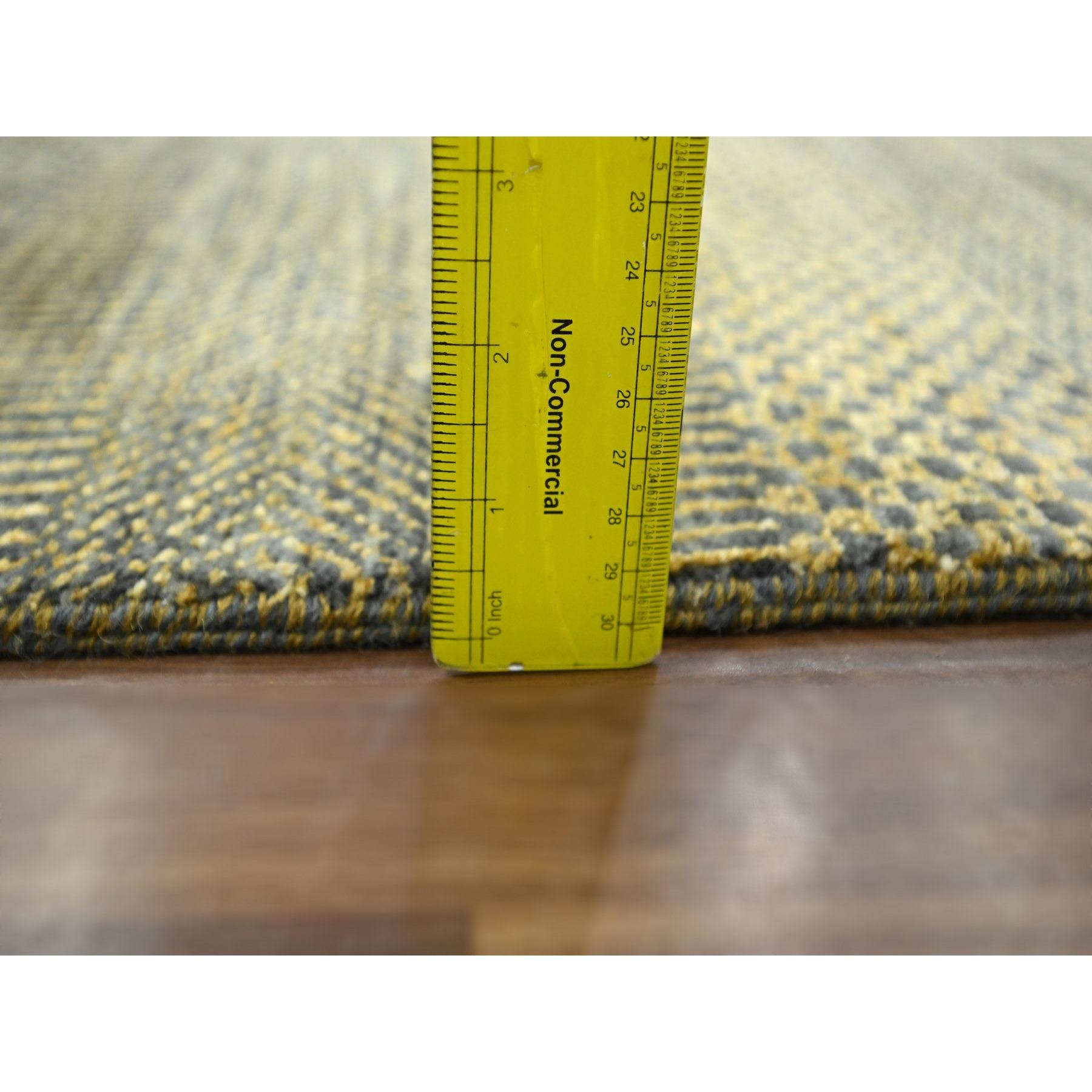 Alfombra Oriental de Lana y Seda Anudada a Mano con Diseño Moderno de Hierba Marrón Hueso de 9'2 