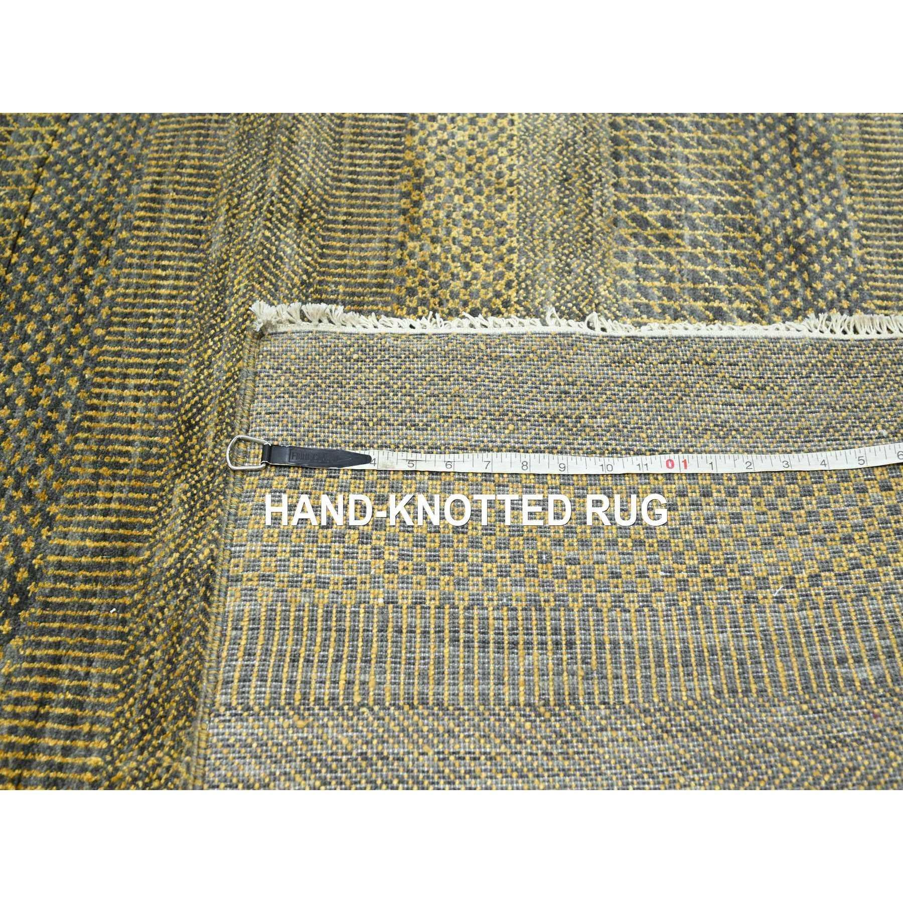 Alfombra Oriental de Lana y Seda Anudada a Mano con Diseño Moderno de Hierba Marrón Hueso de 9'2 