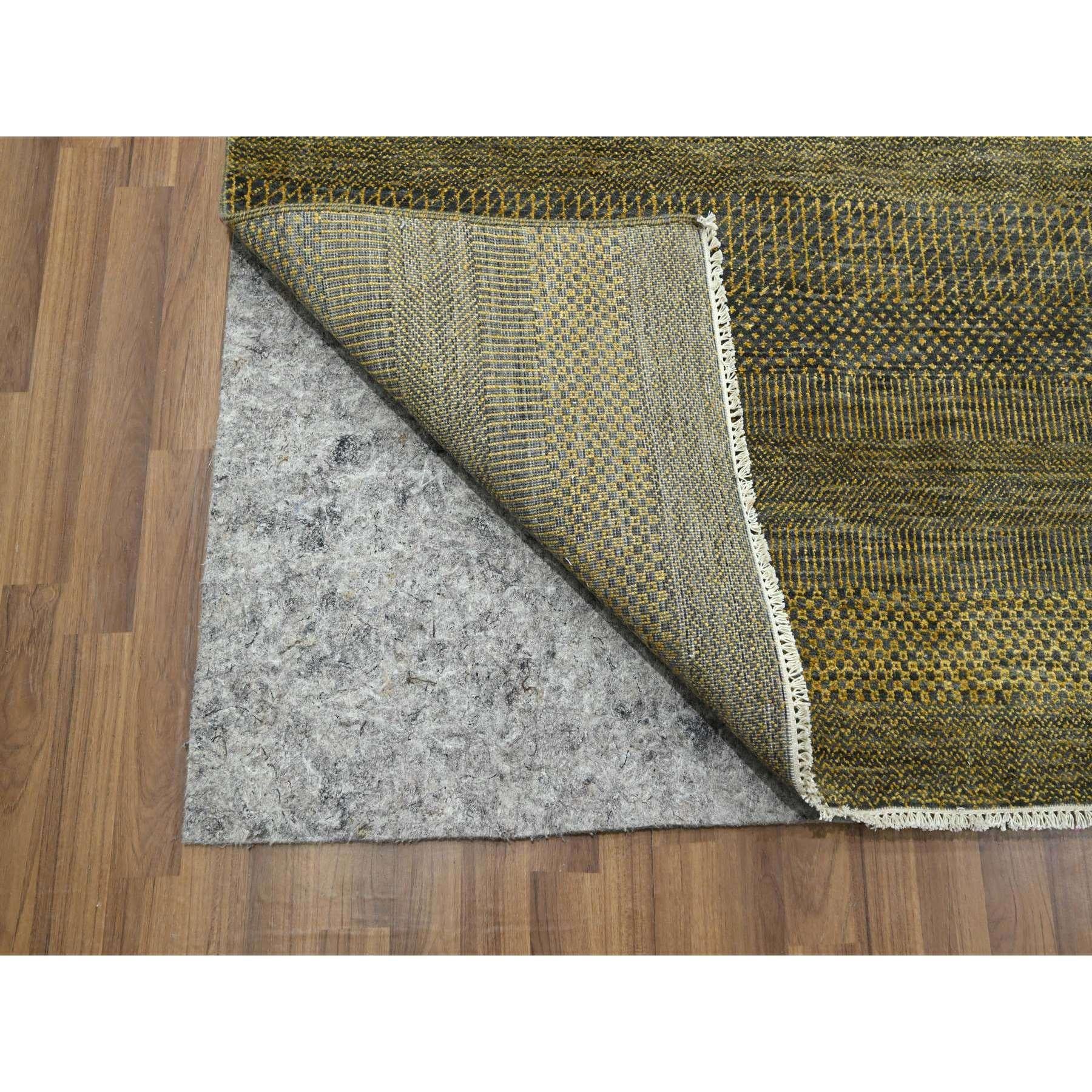 Alfombra Oriental de Lana y Seda Anudada a Mano con Diseño Moderno de Hierba Marrón Hueso de 9'2 
