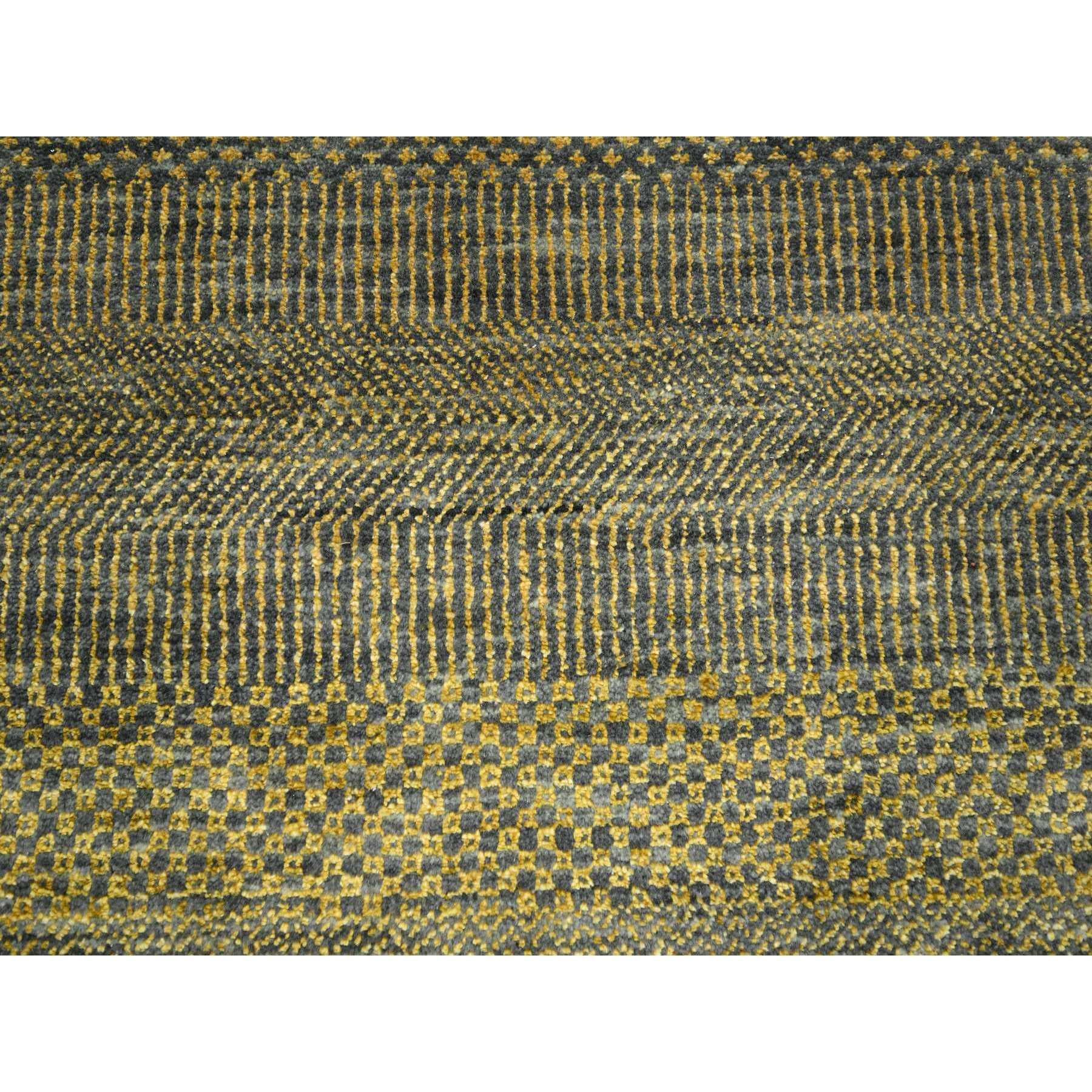 Alfombra Oriental de Lana y Seda Anudada a Mano con Diseño Moderno de Hierba Marrón Hueso de 9'2 