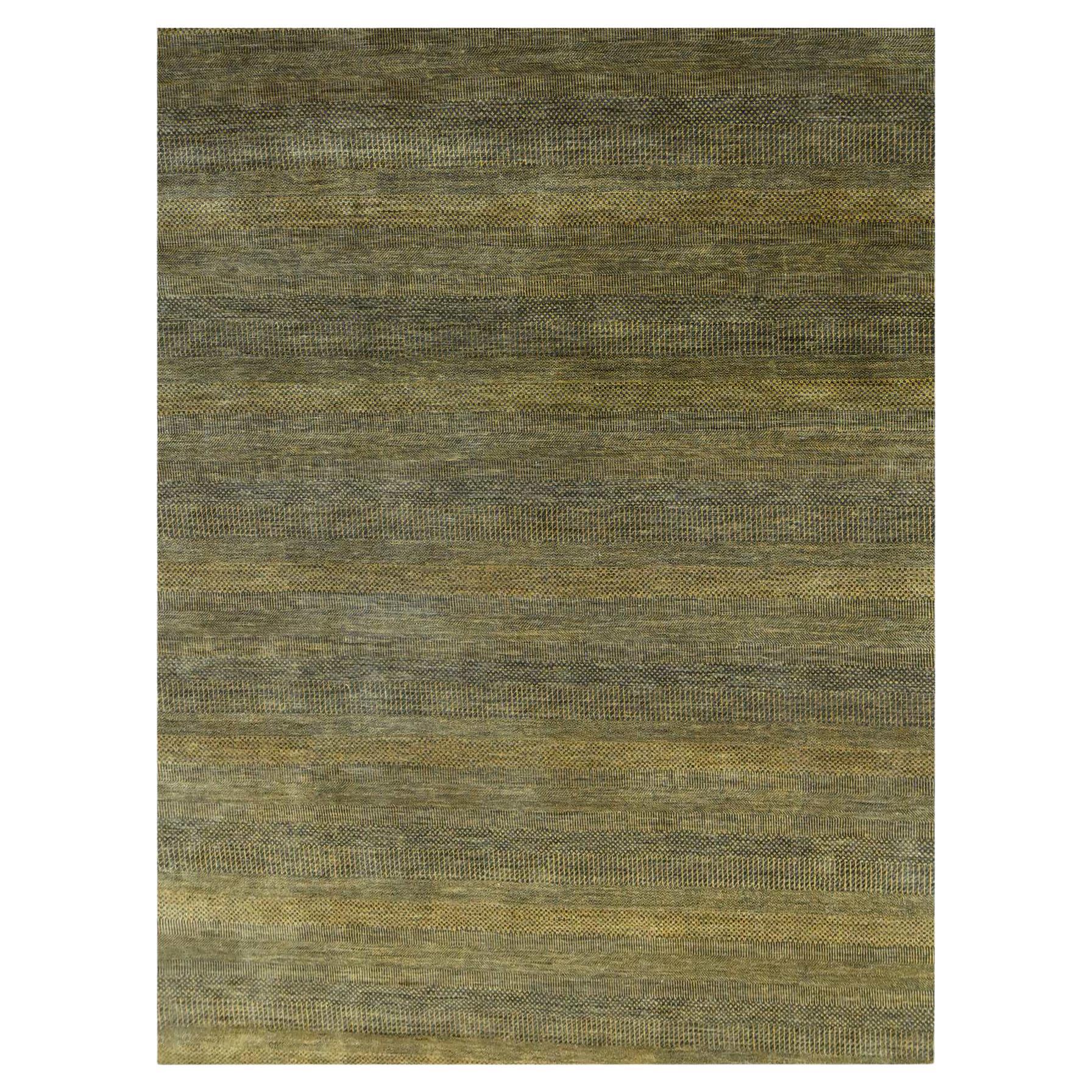 9'2"x12'6" Bone Brown Modern Grass Design Hand Knotted Wool & Silk Oriental Rug