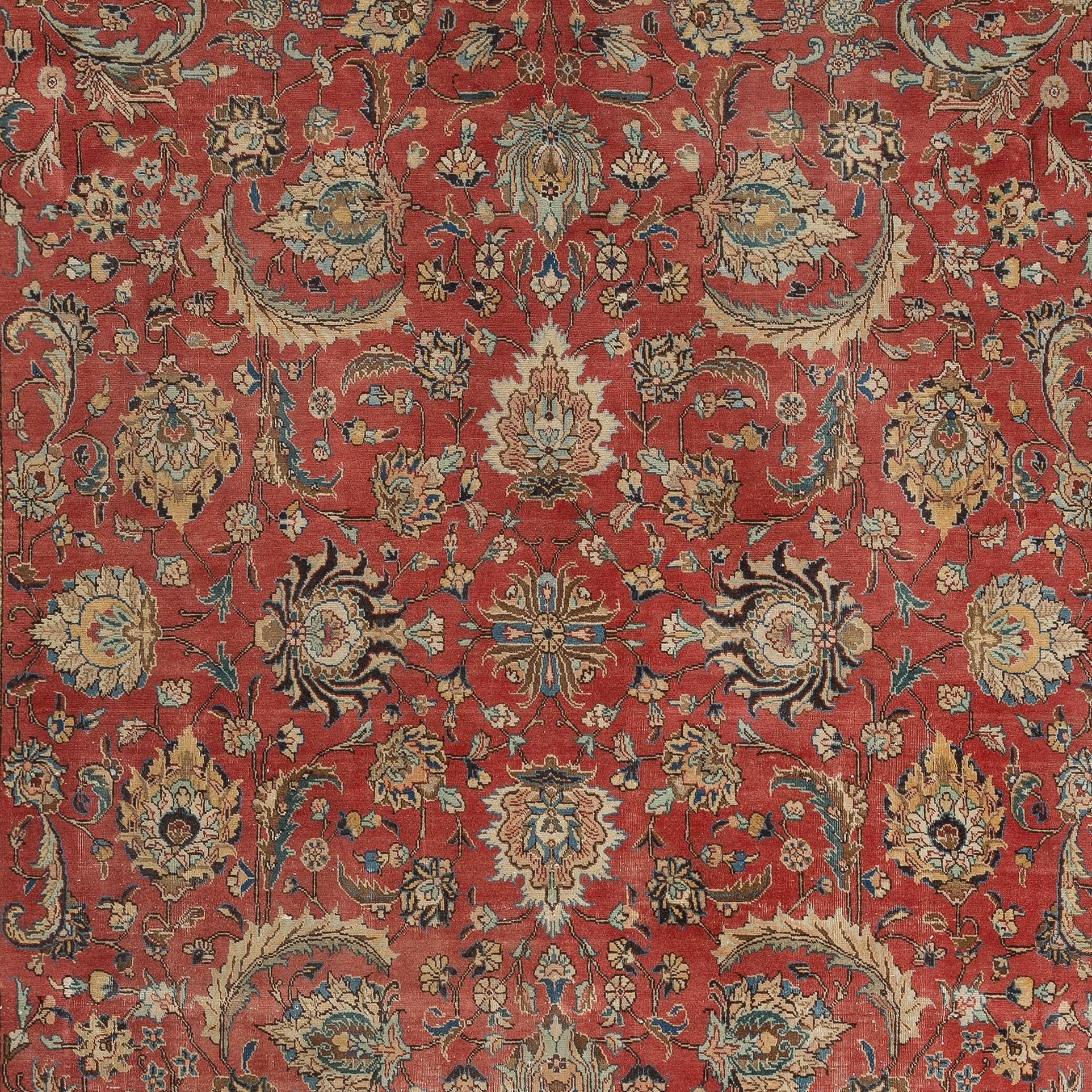 Alfombra Turca Vintage Roja Grande 9,2x12,7 Pies para el Salón en venta 2