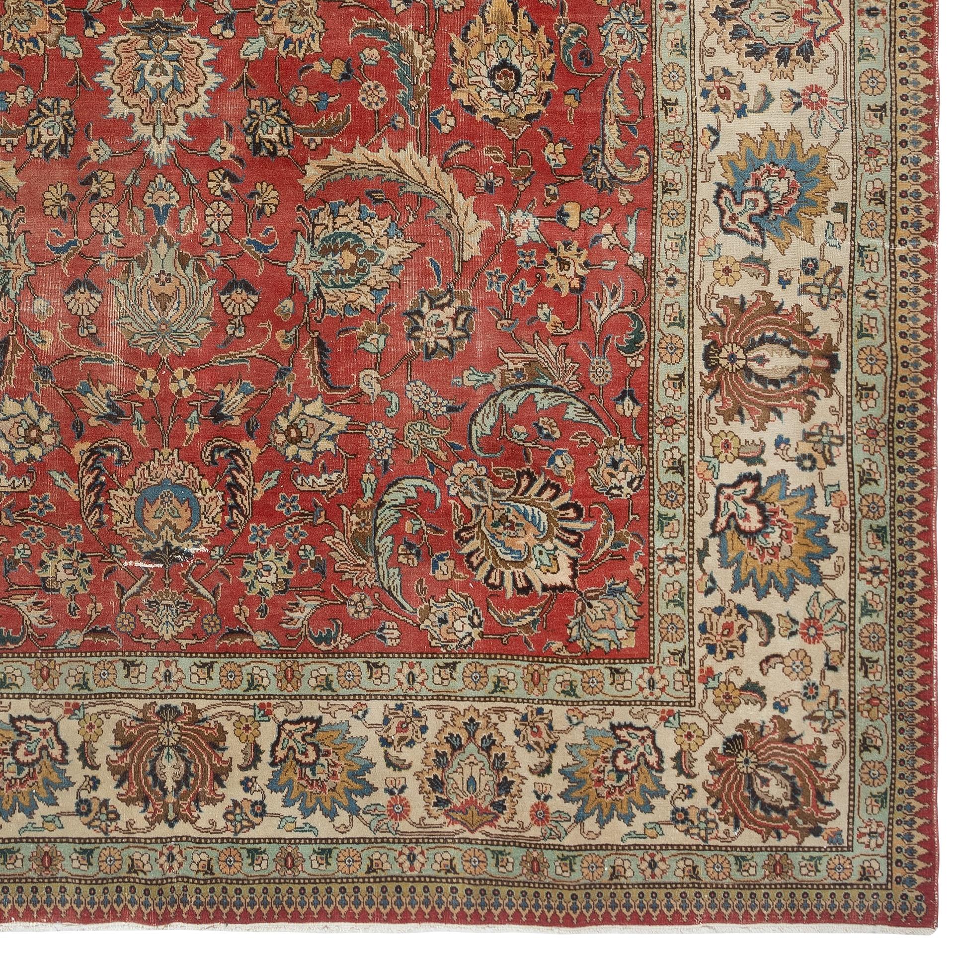 Alfombra Turca Vintage Roja Grande 9,2x12,7 Pies para el Salón en venta 3