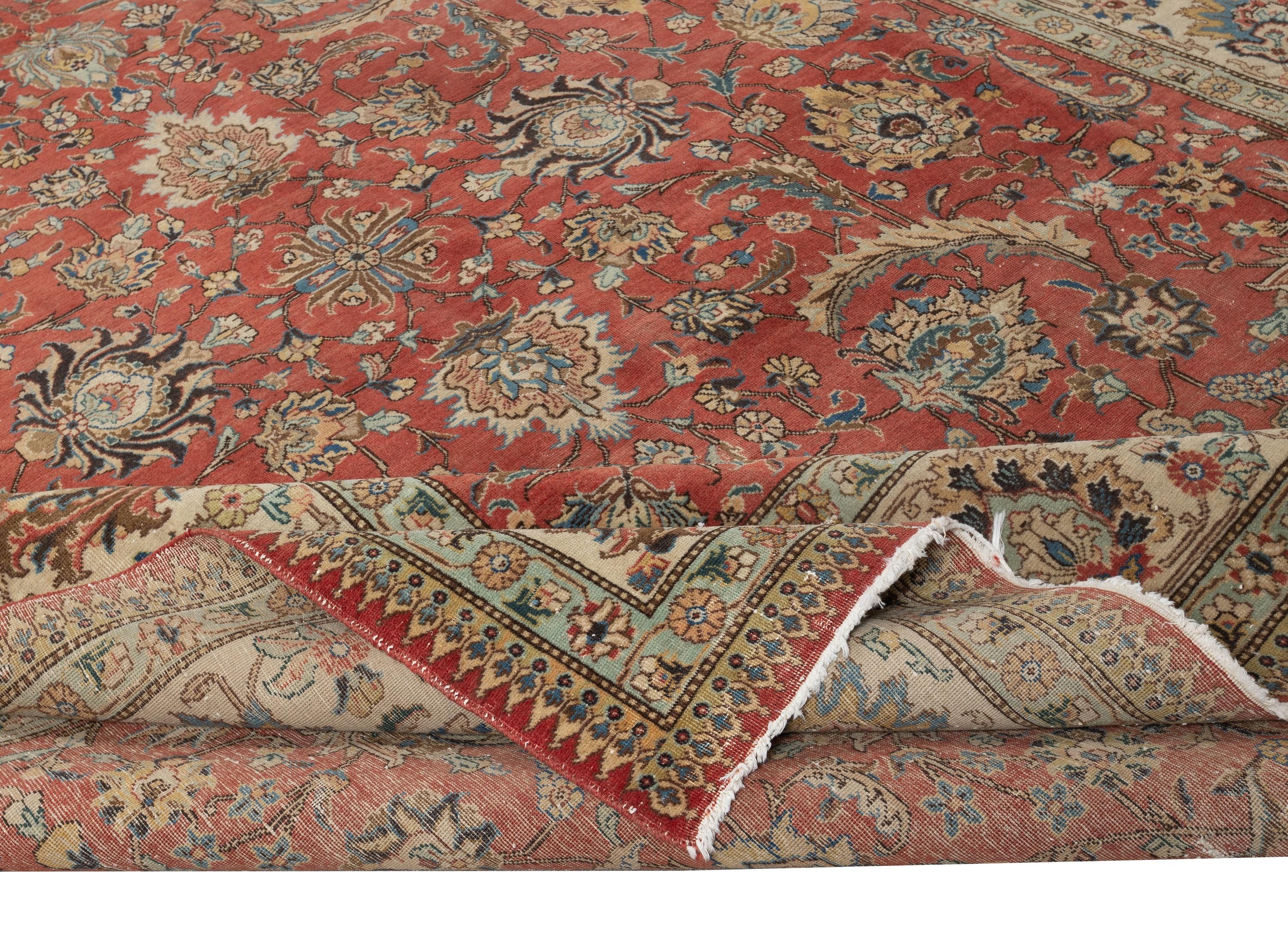 Alfombra Turca Vintage Roja Grande 9,2x12,7 Pies para el Salón Rústico en venta