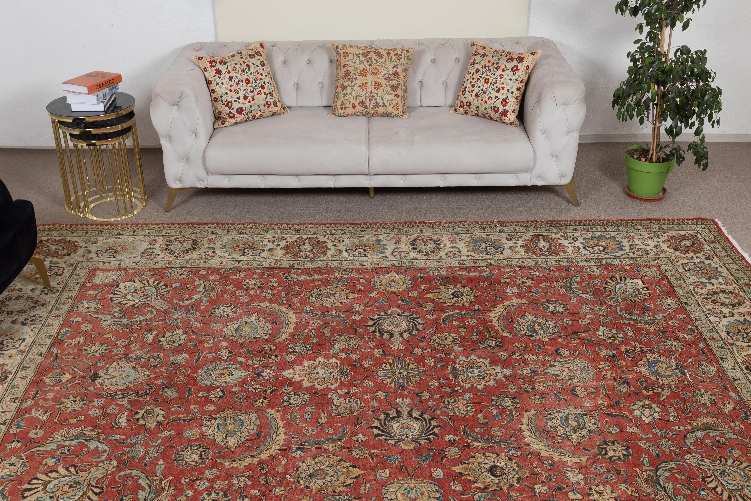 Alfombra Turca Vintage Roja Grande 9,2x12,7 Pies para el Salón mediados del siglo XX en venta