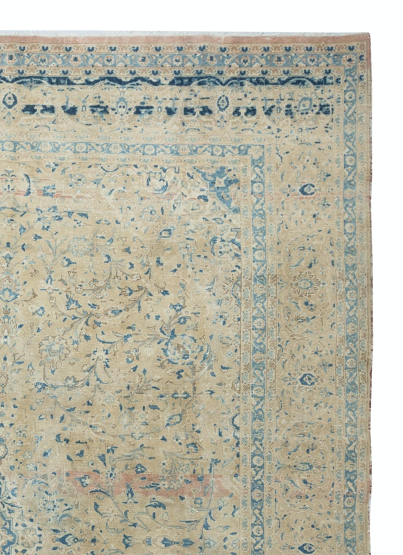 9.2x13 Ft Ein von einer Art Vintage Beige Large Area Rug. Handgeknüpfter türkischer Teppich (Handgewebt) im Angebot