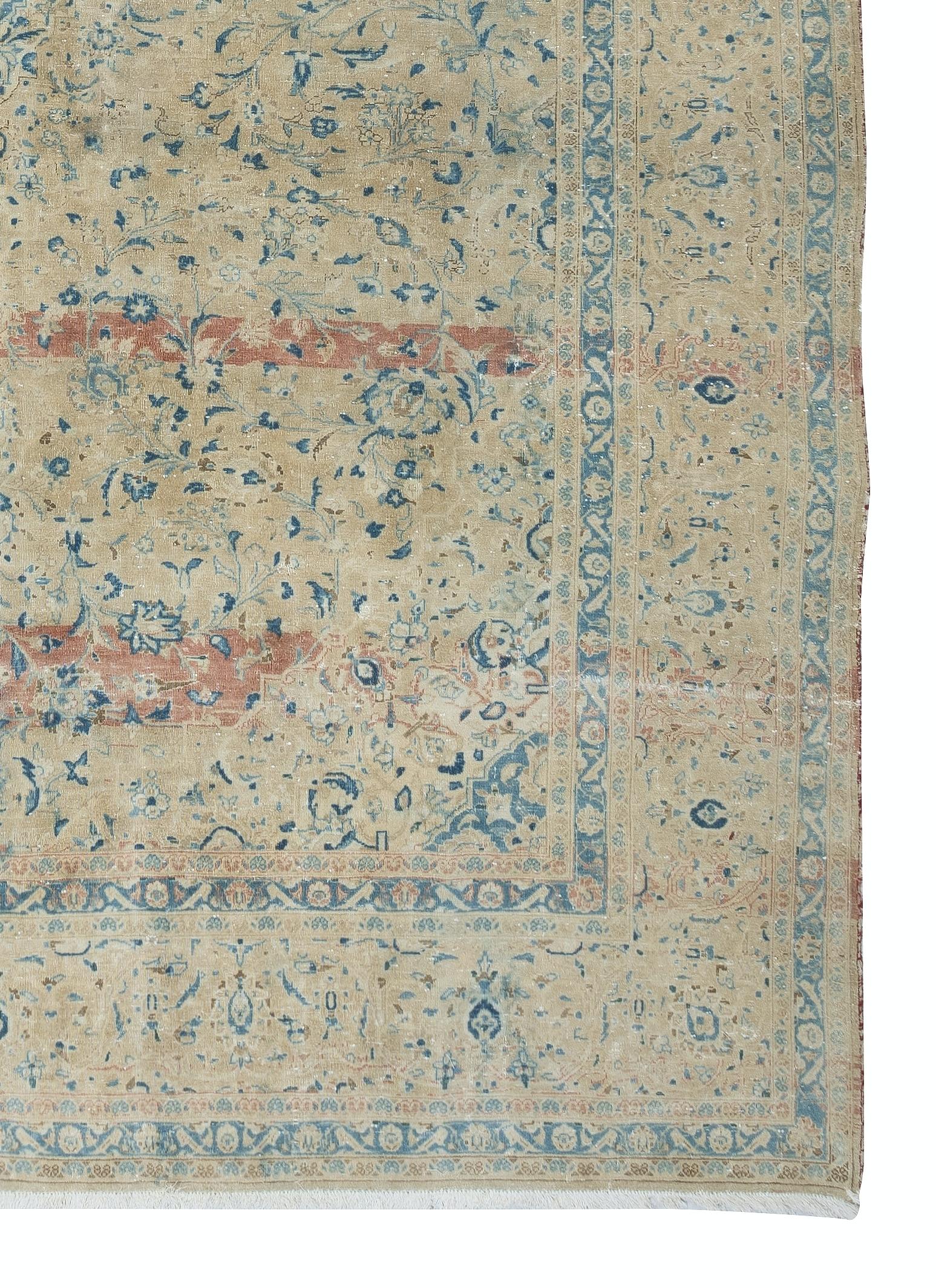 9.2x13 Ft Ein von einer Art Vintage Beige Large Area Rug. Handgeknüpfter türkischer Teppich (Mitte des 20. Jahrhunderts) im Angebot