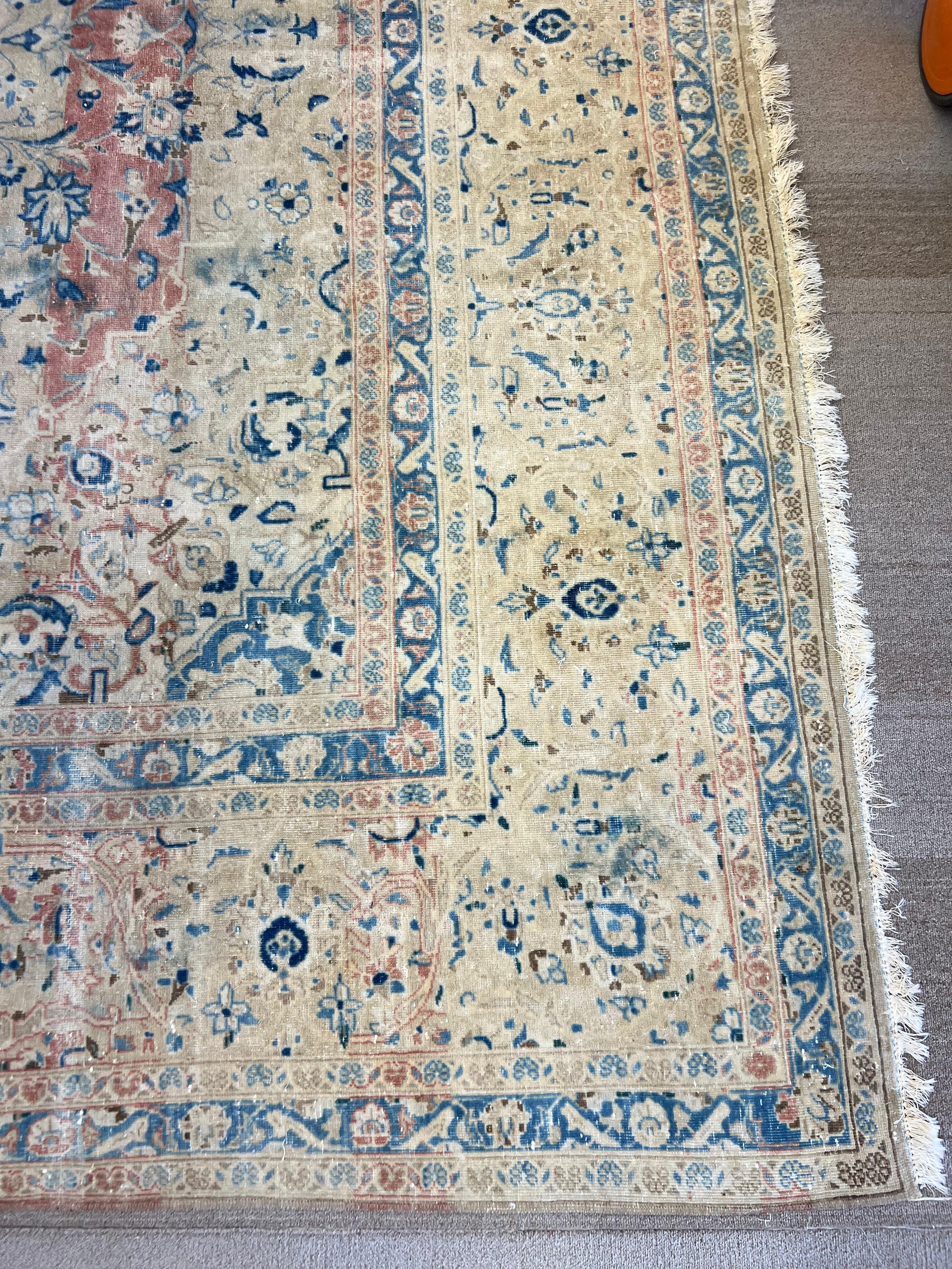 9.2x13 Ft Ein von einer Art Vintage Beige Large Area Rug. Handgeknüpfter türkischer Teppich (Mitte des 20. Jahrhunderts) im Angebot