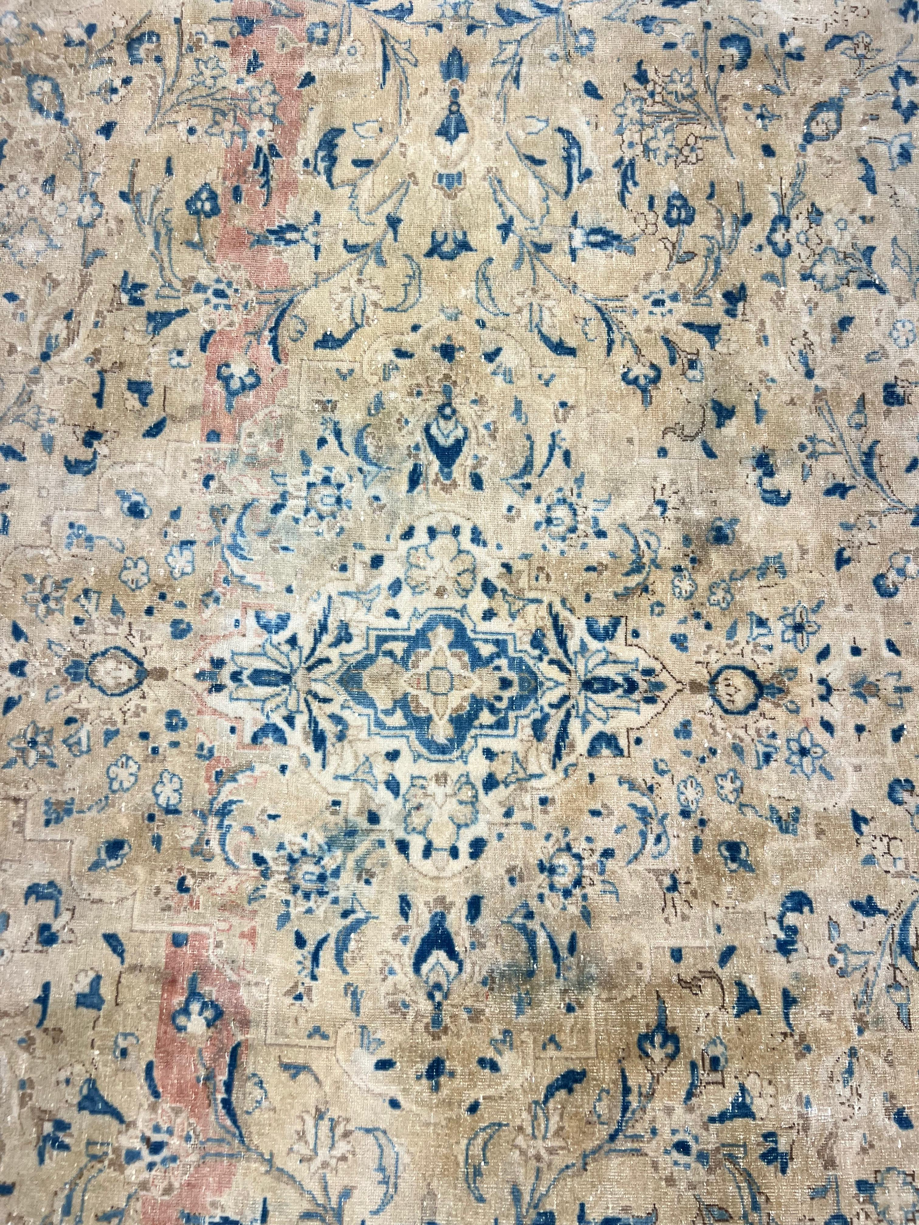 9.2x13 Ft Ein von einer Art Vintage Beige Large Area Rug. Handgeknüpfter türkischer Teppich (Wolle) im Angebot