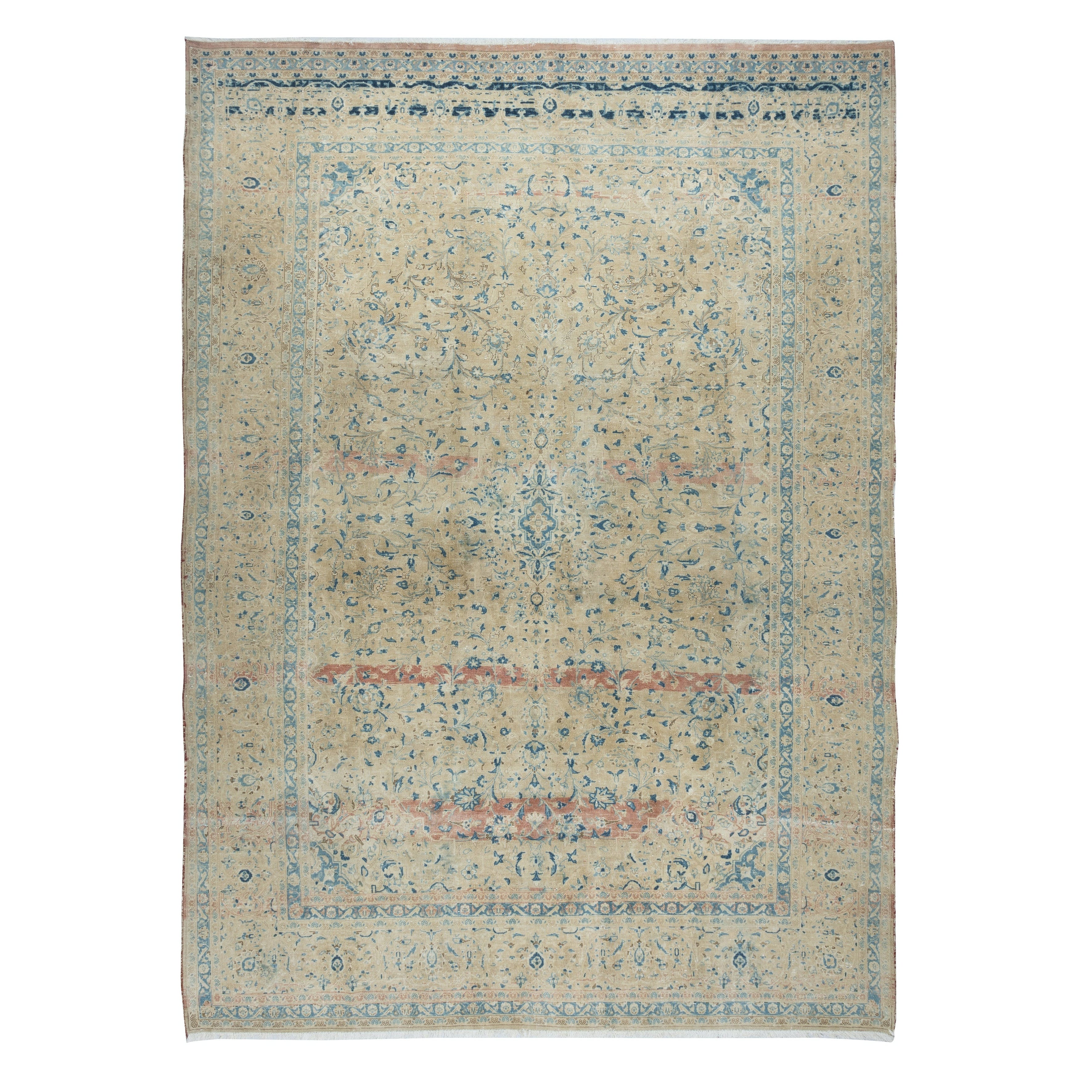 9.2x13 Ft Ein von einer Art Vintage Beige Large Area Rug. Handgeknüpfter türkischer Teppich