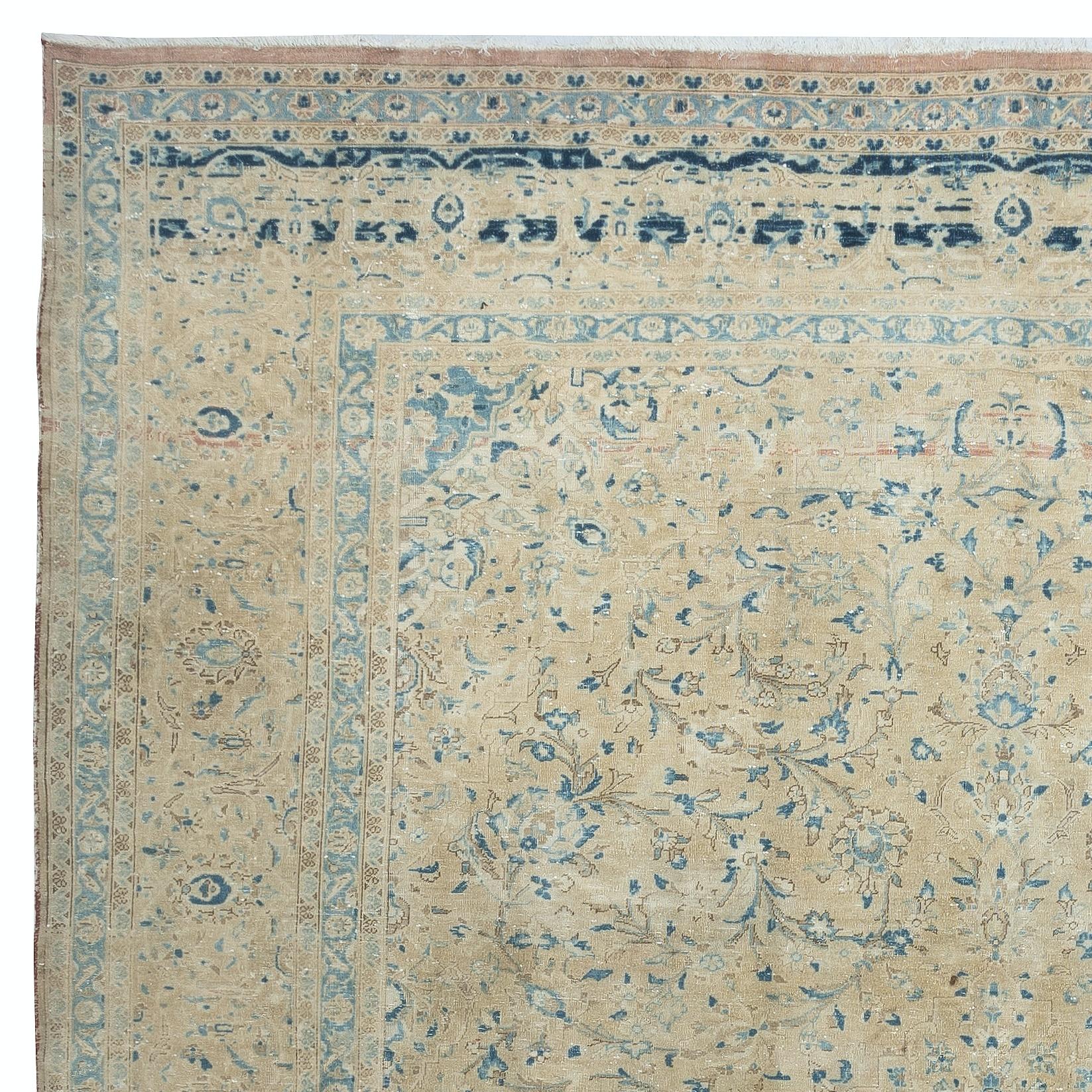 Hand-Knotted 9.2x13 Ft One of a kind Vintage Beige Large Area Rug, Handmade Turkish Carpet For Sale