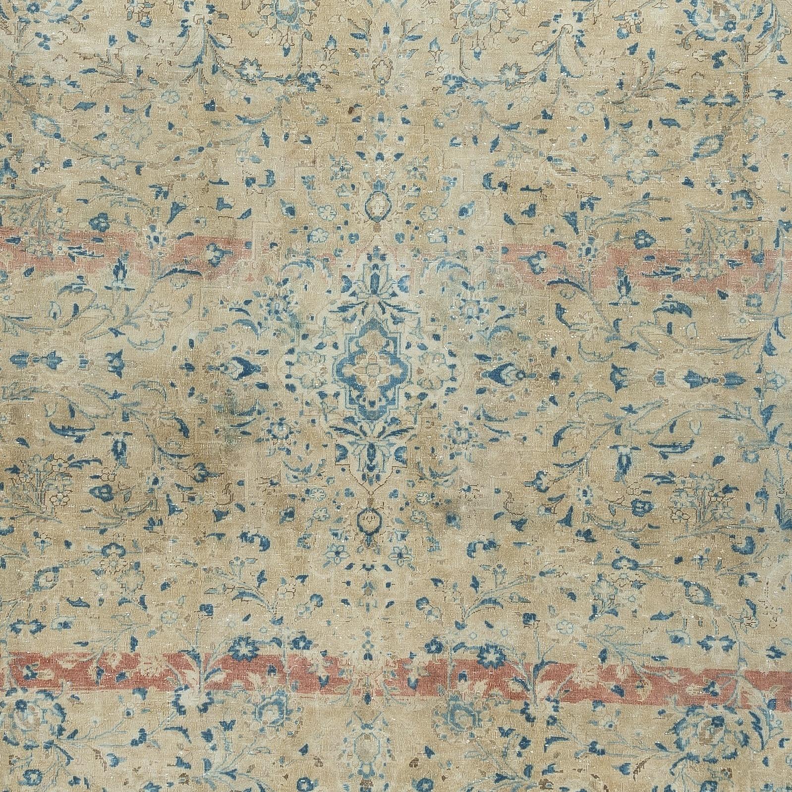 9.2x13 Ft One of a kind Vintage Beige Large Area Rug, Handmade Turkish Carpet In Good Condition For Sale In Spring Valley, NY