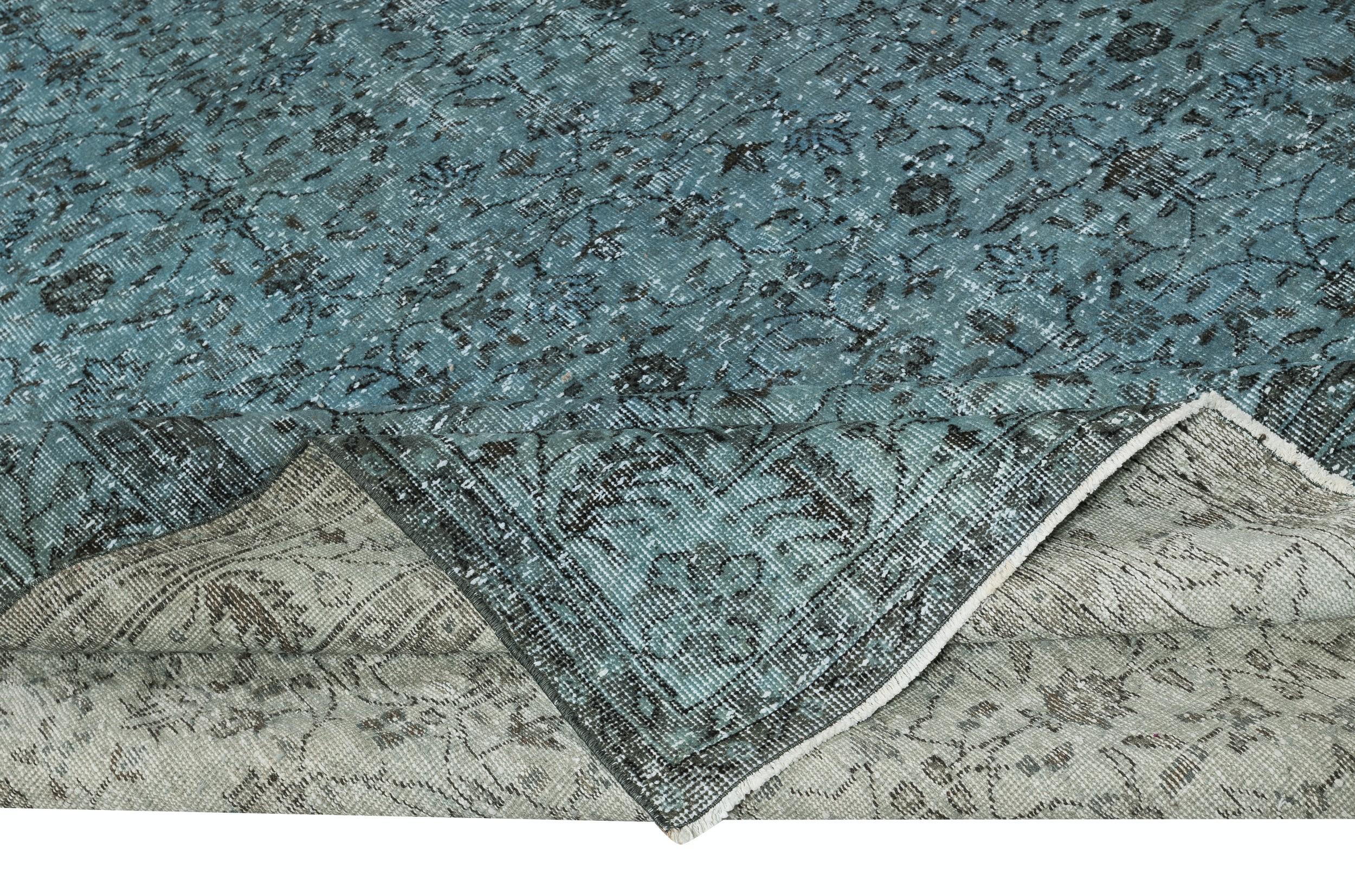 Alfombra azul con motivos florales, anudada a mano en Turquía, 9,2x13,2 pies Moderno en venta
